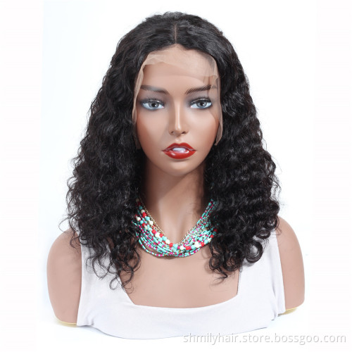 Shmily Raw Indian Virgin Hair Bob Wig 13*4 Frontal Swiss Lace Wig Deep Wave Curly Virgin Cuticle Aligned Indian Hair Bob Wig